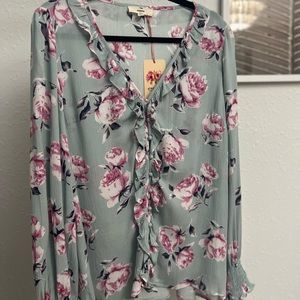 Floral Button Up Blouse {SAGE}